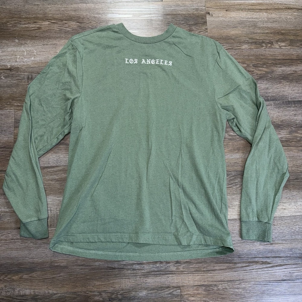 Eighty Eight Brand Sage Green Long-Sleeve Shirt Mens M "Los Angeles" Spell-Out